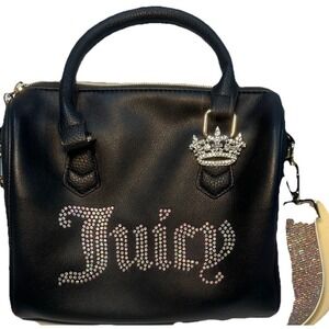 Juicy Couture Handbag Black Bling Diamond Logo Satchel Bling Straps Medium Size